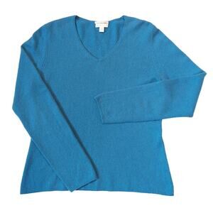 Charter Club 2-Ply 100% Cashmere Teal Blue lightweight V Neck sweater Size S